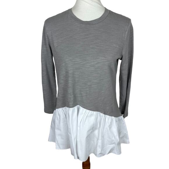 English Factory Two in One Grey Slub Cotton Blouse with Twill Peplum EUC Size S - Picture 1 of 7